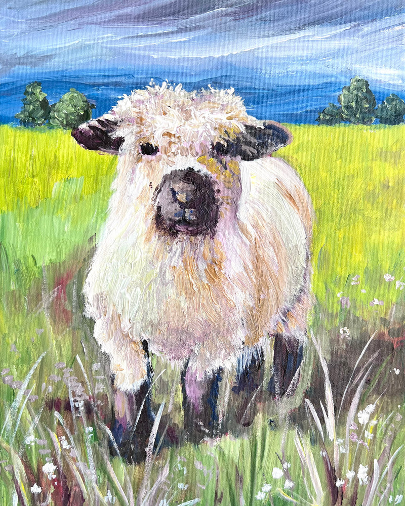 Charming Fluffy Sheep Impressionist Matte Paper Print 18x24″