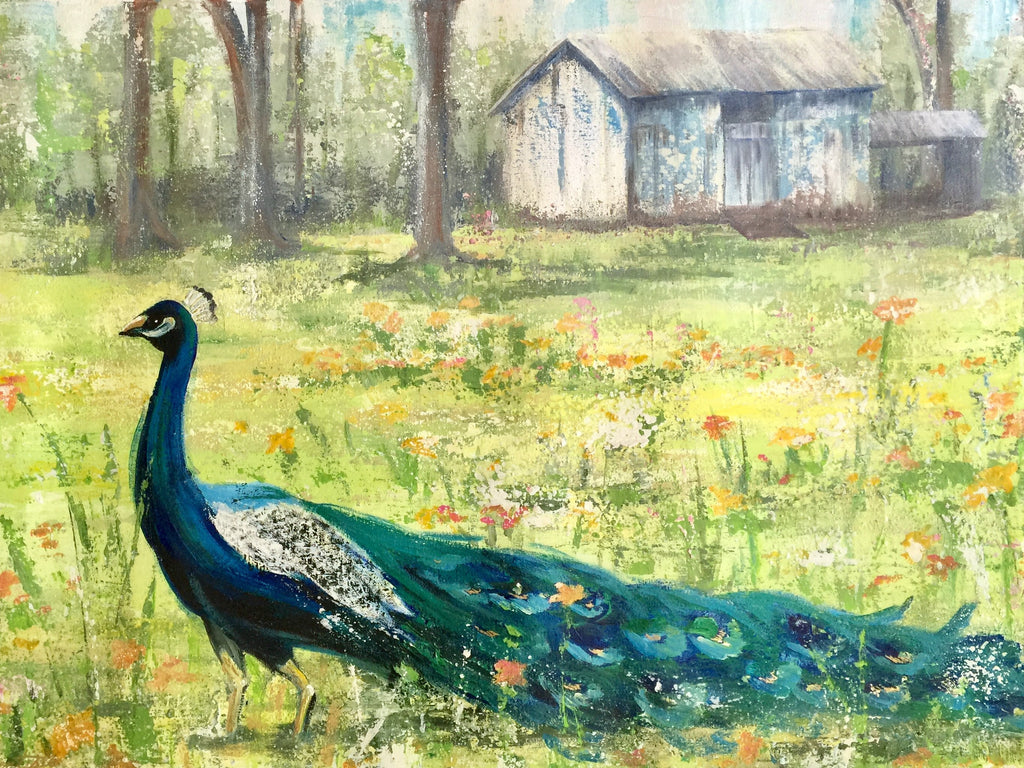 Vibrant Peacock Meadow Matte Paper Art Print – 18x24″ for Lush Home Decor
