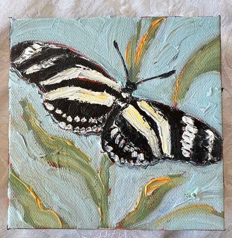 zebra longwing butterfly painted in textured oils
