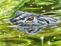 Alligator Gaze: Vibrant Swamp Art Print 18x24″ - Intense Expression with Luminous Greens